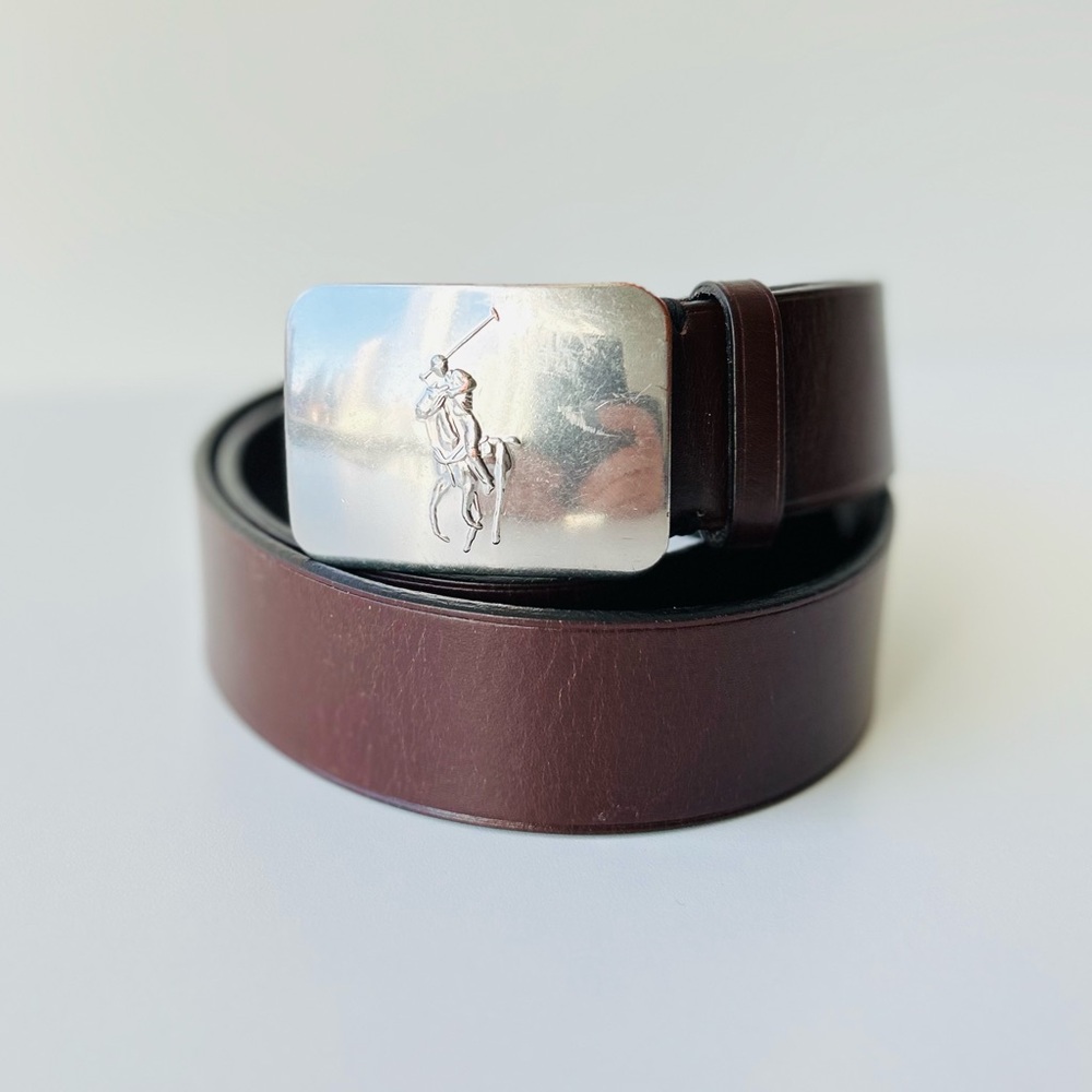 Polo Ralph Lauren Brown Leather Belt – Pony Plaque Buckle Like New Sz32